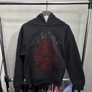 Black Sp5der Hoodie Rhinestone